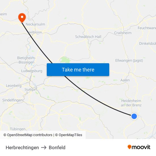 Herbrechtingen to Bonfeld map