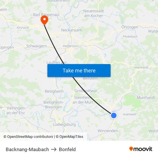 Backnang-Maubach to Bonfeld map