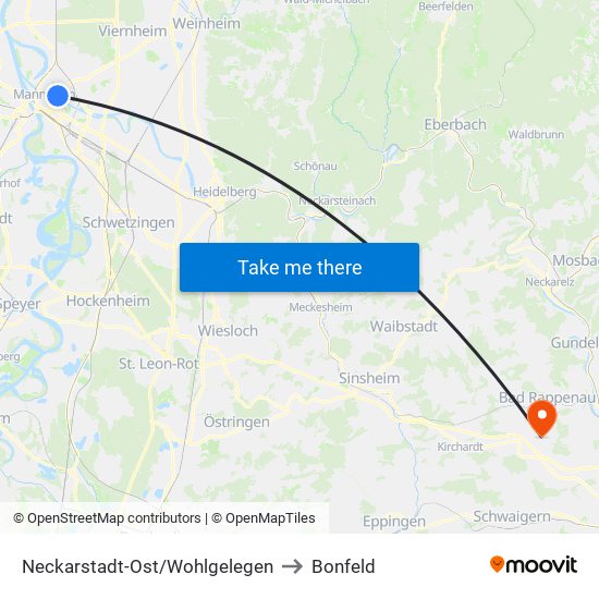 Neckarstadt-Ost/Wohlgelegen to Bonfeld map