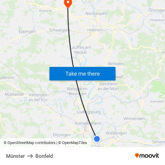 Münster to Bonfeld map