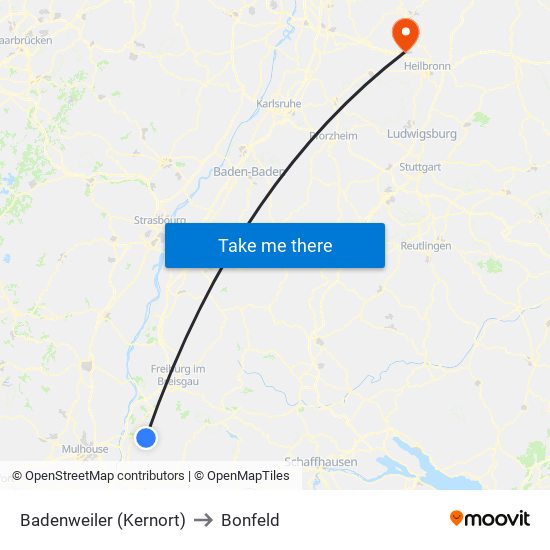 Badenweiler (Kernort) to Bonfeld map