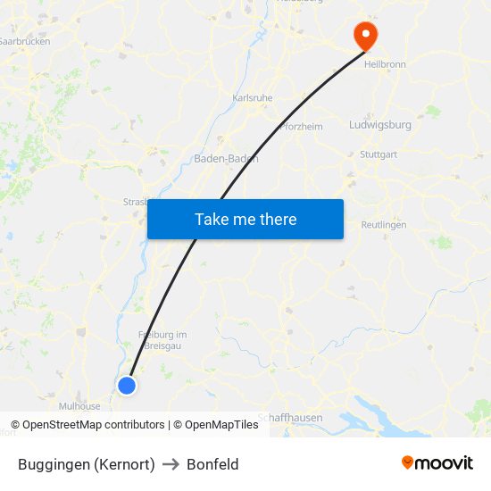 Buggingen (Kernort) to Bonfeld map