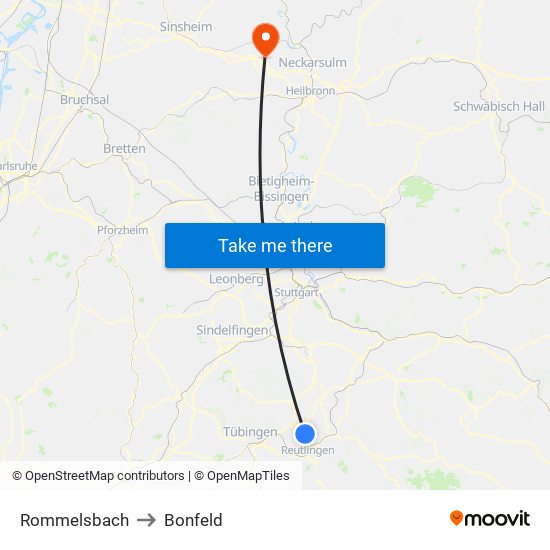 Rommelsbach to Bonfeld map