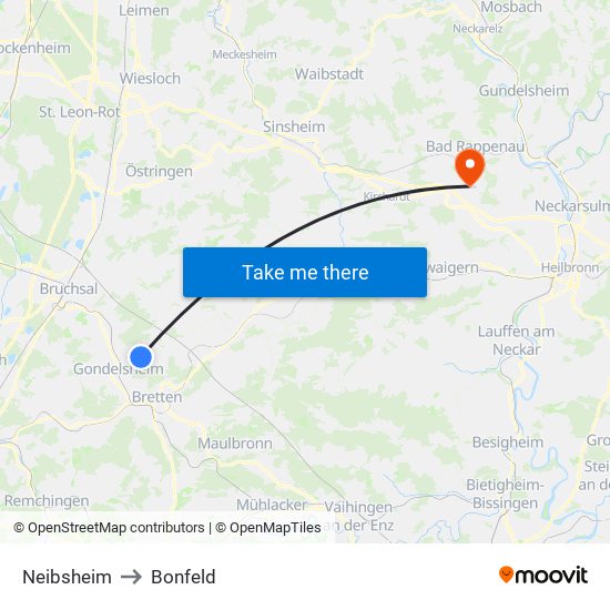 Neibsheim to Bonfeld map