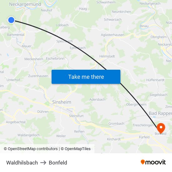 Waldhilsbach to Bonfeld map