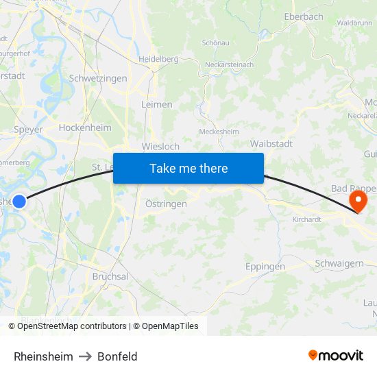 Rheinsheim to Bonfeld map