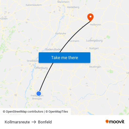 Kollmarsreute to Bonfeld map