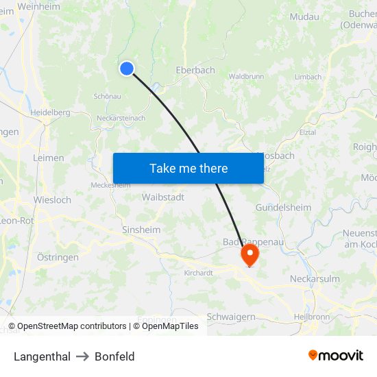 Langenthal to Bonfeld map