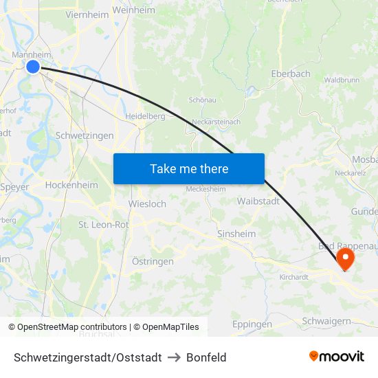 Schwetzingerstadt/Oststadt to Bonfeld map