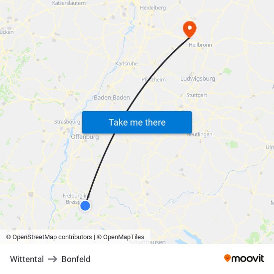 Wittental to Bonfeld map