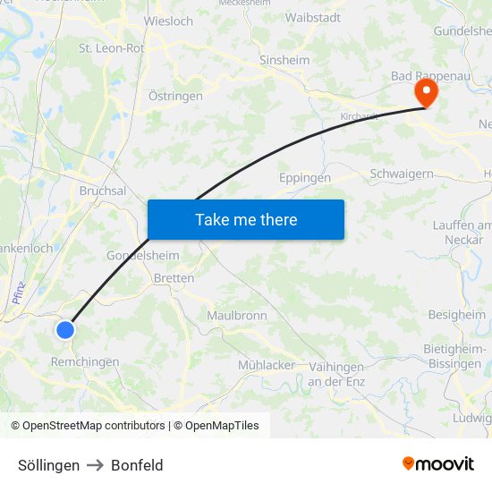 Söllingen to Bonfeld map