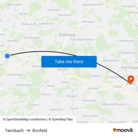 Tairnbach to Bonfeld map