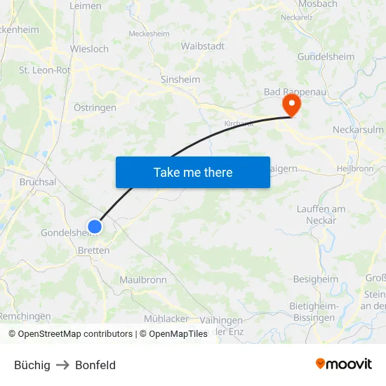 Büchig to Bonfeld map
