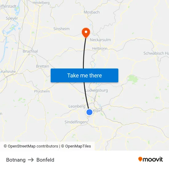 Botnang to Bonfeld map