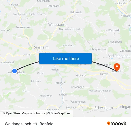 Waldangelloch to Bonfeld map