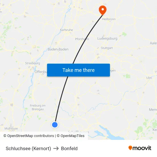 Schluchsee (Kernort) to Bonfeld map