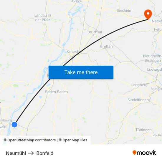 Neumühl to Bonfeld map