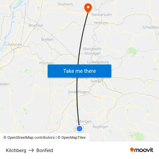Kilchberg to Bonfeld map
