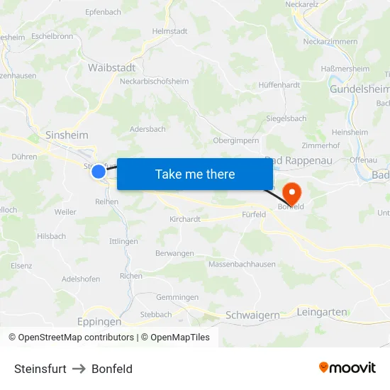 Steinsfurt to Bonfeld map