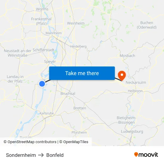Sondernheim to Bonfeld map