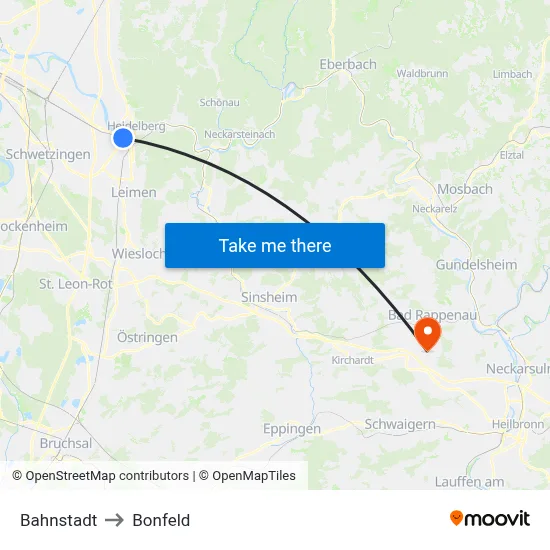 Bahnstadt to Bonfeld map