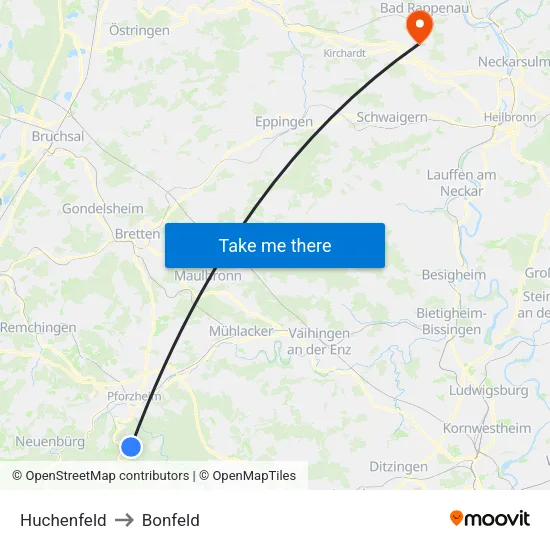 Huchenfeld to Bonfeld map