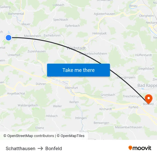 Schatthausen to Bonfeld map