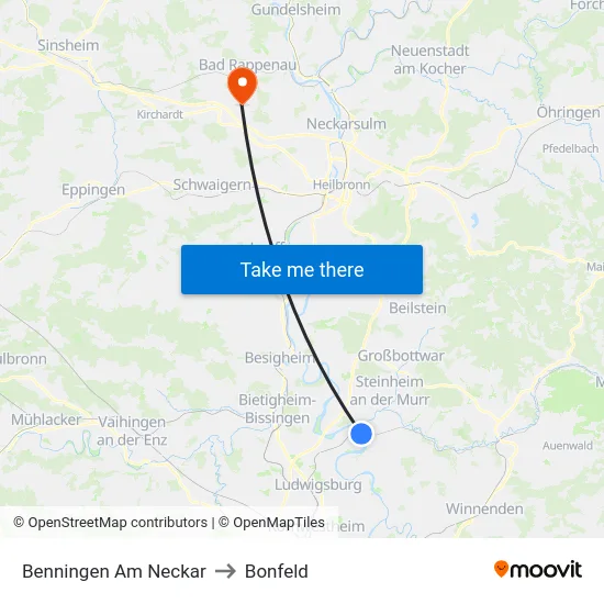 Benningen Am Neckar to Bonfeld map