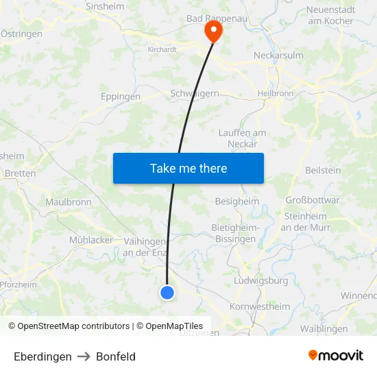 Eberdingen to Bonfeld map