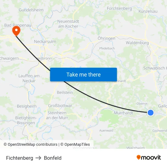 Fichtenberg to Bonfeld map