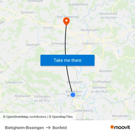Bietigheim-Bissingen to Bonfeld map