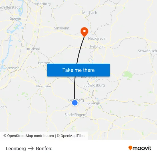 Leonberg to Bonfeld map