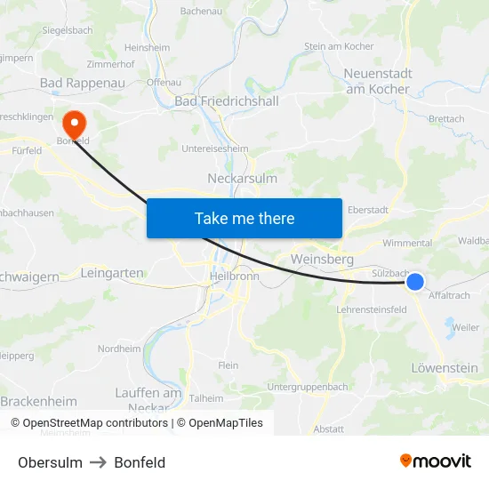 Obersulm to Bonfeld map