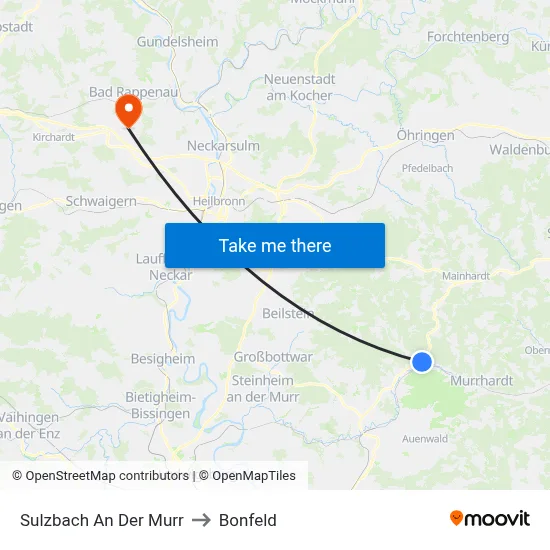 Sulzbach An Der Murr to Bonfeld map