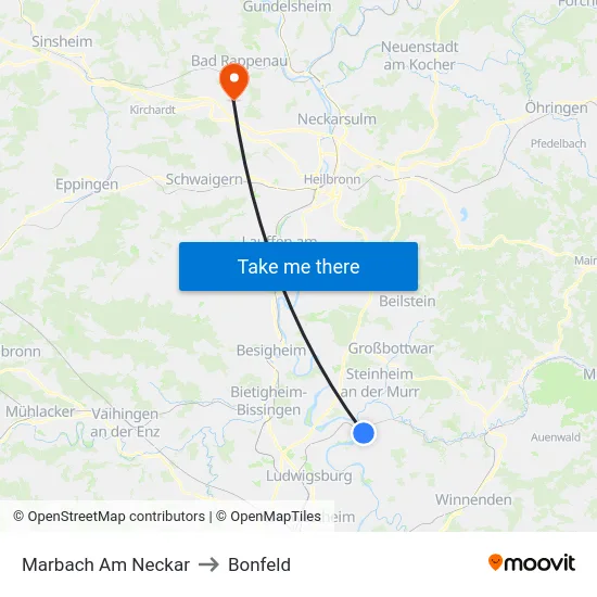 Marbach Am Neckar to Bonfeld map