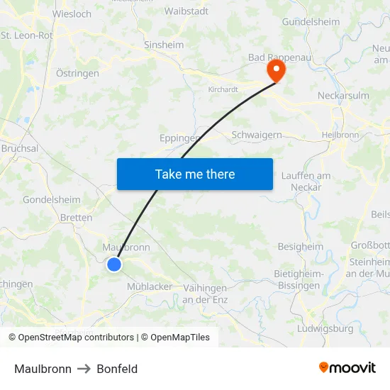 Maulbronn to Bonfeld map
