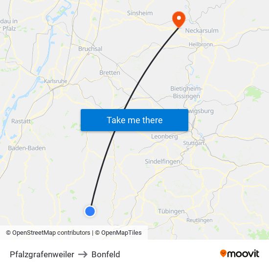 Pfalzgrafenweiler to Bonfeld map