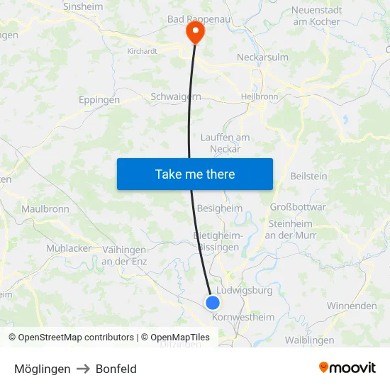 Möglingen to Bonfeld map