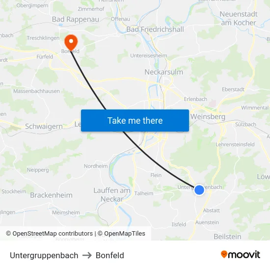 Untergruppenbach to Bonfeld map