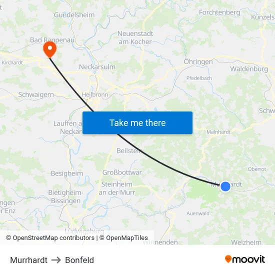 Murrhardt to Bonfeld map