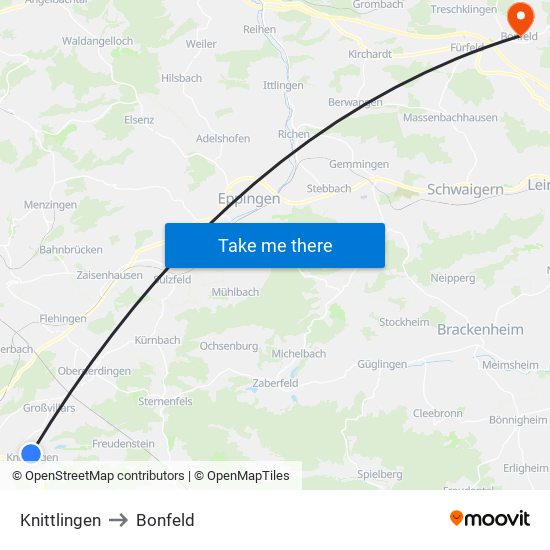 Knittlingen to Bonfeld map