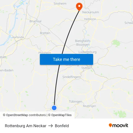 Rottenburg Am Neckar to Bonfeld map