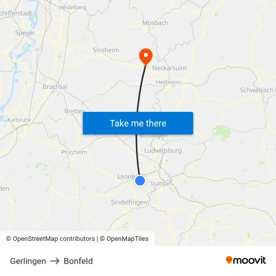 Gerlingen to Bonfeld map