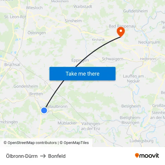 Ölbronn-Dürrn to Bonfeld map