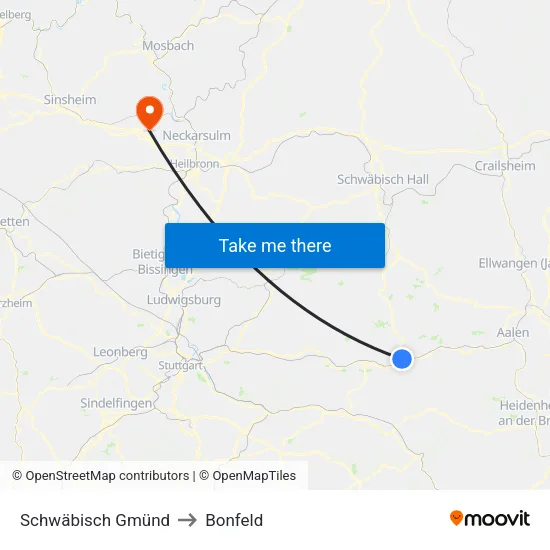 Schwäbisch Gmünd to Bonfeld map