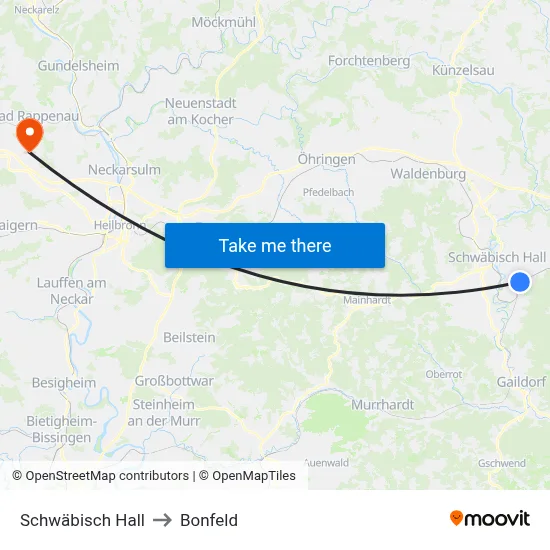 Schwäbisch Hall to Bonfeld map
