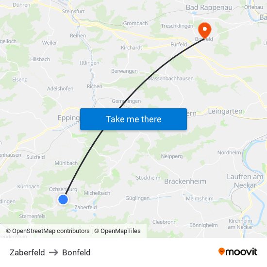 Zaberfeld to Bonfeld map