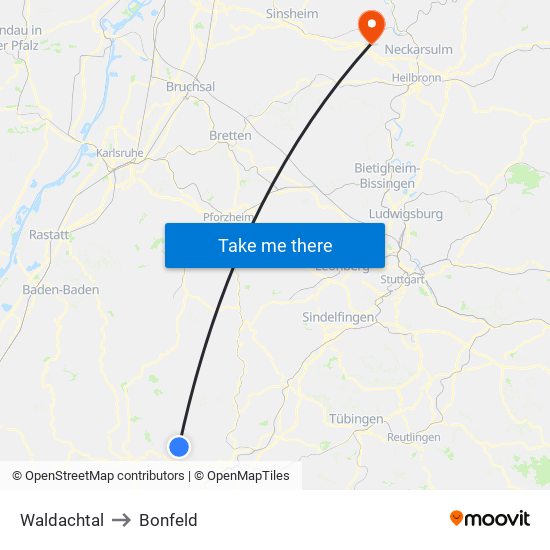 Waldachtal to Bonfeld map