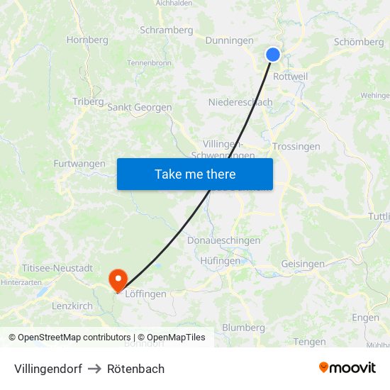 Villingendorf to Rötenbach map