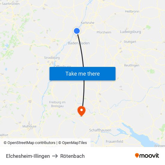 Elchesheim-Illingen to Rötenbach map